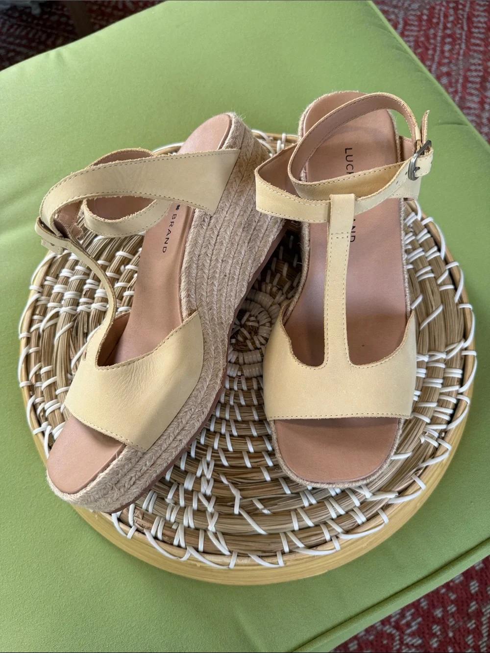 Lucky Brand Women's Valki Wedge Sandal T-Strap Espadrille Size 10M